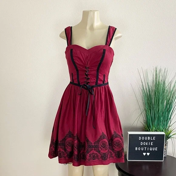 Hot Topic | Dresses | Hot Topic Red And Black Corset Fit And Flare Dress Sz  S | Poshmark